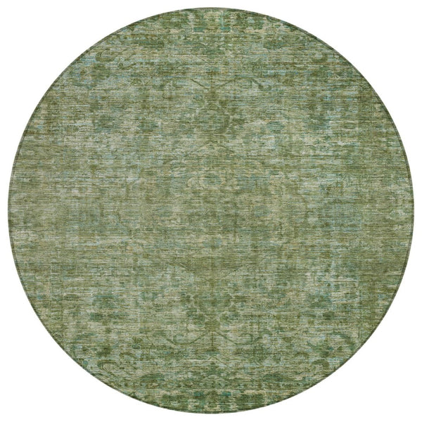 HomeRoots 8' Olive Green and Ivory Round Floral Medallion Rug - Washable, Durable, Ideal for Indoor/Outdoor Use 619591