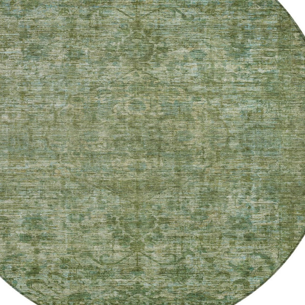 HomeRoots 8' Olive Green and Ivory Round Floral Medallion Rug - Washable, Durable, Ideal for Indoor/Outdoor Use 619591