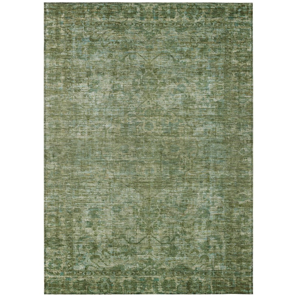 HomeRoots 8' X 10' Olive Green & Ivory Floral Medallion Rug - Washable Indoor/Outdoor Design for Any Space 619592
