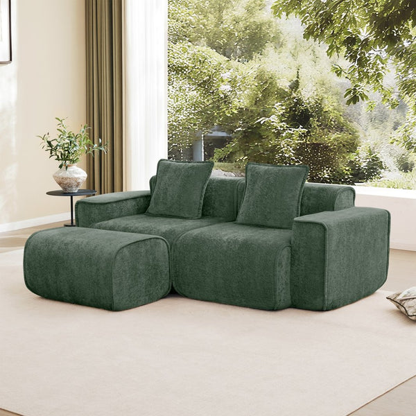 English Elm Streamlined Velvet Modular L-shape Sectional Sofa with Cloud Foam and French Piping Green W3041S00364