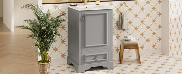 English Elm 20 Inch Bathroom Vanity with Ceramic Sink, Soft-Close Door, Adjustable Shelf, Smart Storage Organizing Design Grey N729P299505E