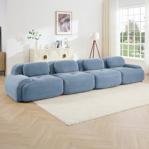 English Elm 4-seat Modular Corduroy Sectional Sofa Low Profile Ergonomic Living Room Seating Blue W714S01252
