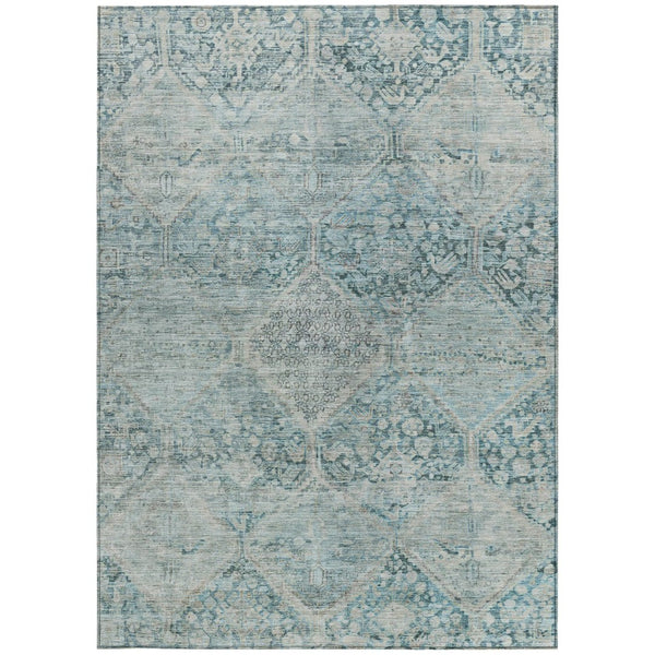HomeRoots 5' X 8' Blue and Silver Geometric Rug - Durable, Washable, Stylish for Indoor & Outdoor Spaces! 619614