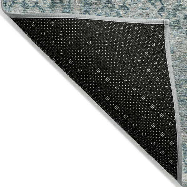 HomeRoots 8' Blue and Silver Round Geometric Area Rug - Stylish, Durable, and Washable for Indoor & Outdoor Use 619615
