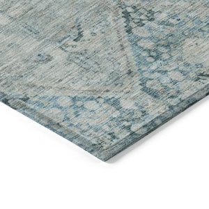 HomeRoots 8' Blue and Silver Round Geometric Area Rug - Stylish, Durable, and Washable for Indoor & Outdoor Use 619615