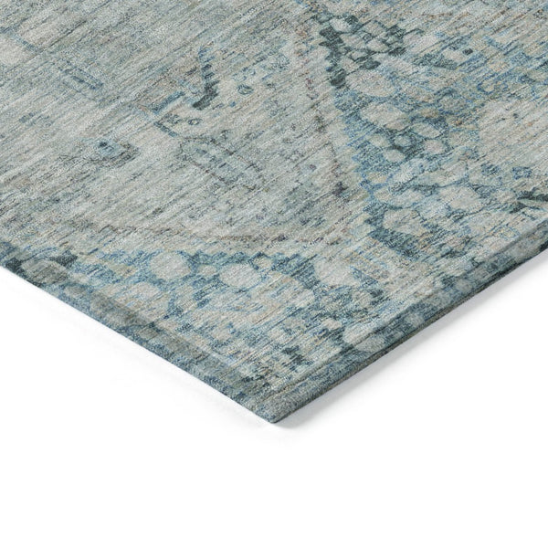 HomeRoots 8' Blue and Silver Round Geometric Area Rug - Stylish, Durable, and Washable for Indoor & Outdoor Use 619615
