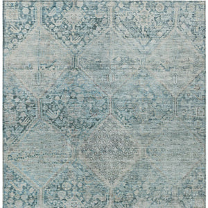 HomeRoots 10' Blue and Silver Geometric Area Rug – Washable Indoor/Outdoor, Durable, Stain-Resistant Design! 619618