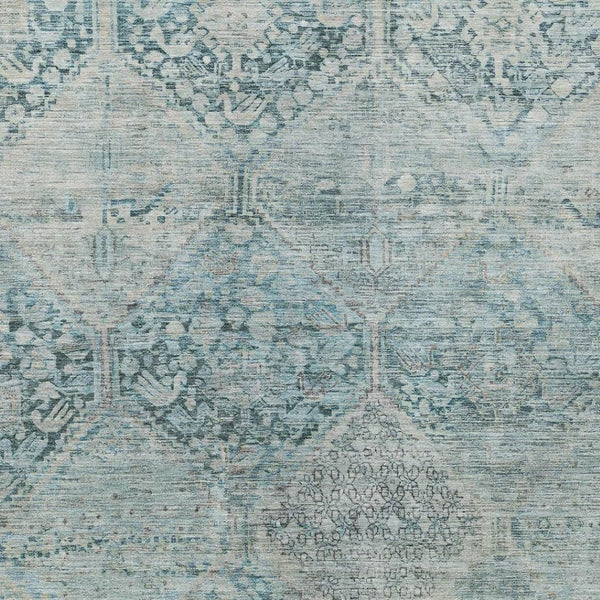 HomeRoots 10' Blue and Silver Geometric Area Rug – Washable Indoor/Outdoor, Durable, Stain-Resistant Design! 619618