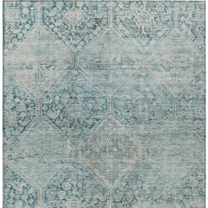 HomeRoots 10' Blue and Silver Geometric Area Rug – Washable Indoor/Outdoor, Durable, Stain-Resistant Design! 619618