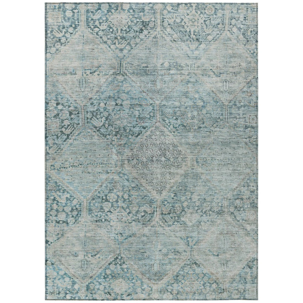 HomeRoots 10' Blue and Silver Geometric Area Rug – Washable Indoor/Outdoor, Durable, Stain-Resistant Design! 619618