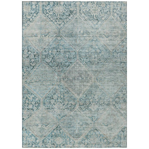 HomeRoots 10' Blue and Silver Geometric Area Rug – Washable Indoor/Outdoor, Durable, Stain-Resistant Design! 619618