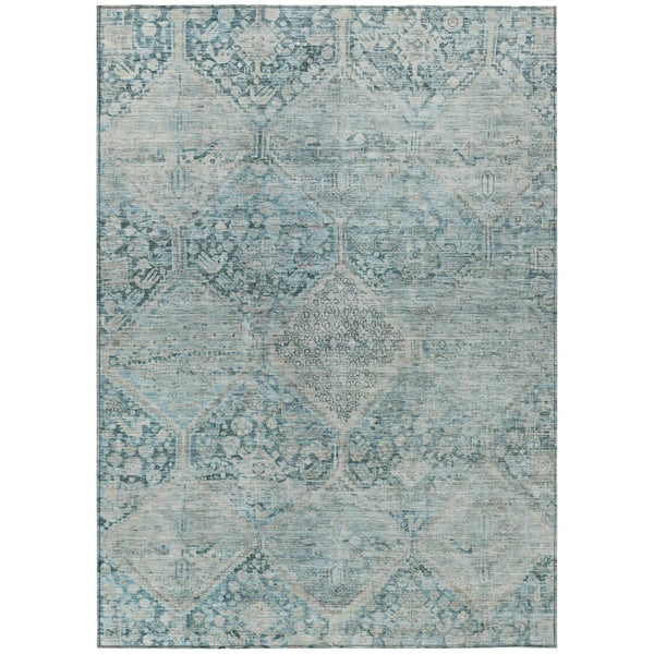 HomeRoots 10' Blue and Silver Geometric Area Rug – Washable Indoor/Outdoor, Durable, Stain-Resistant Design! 619618