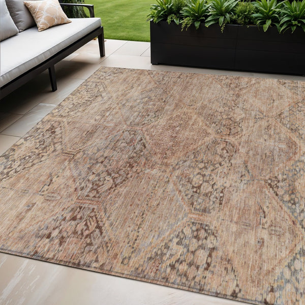 HomeRoots 5' X 8' Copper and Gray Geometric Area Rug - Stylish, Washable, Durable for Indoor & Outdoor Spaces 619620