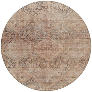 HomeRoots 8' Copper and Gray Geometric Washable Round Rug – Durable Indoor/Outdoor Home Décor for Any Space 619621