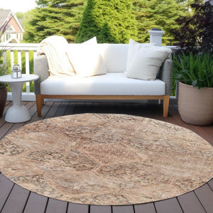 HomeRoots 8' Copper and Gray Geometric Washable Round Rug – Durable Indoor/Outdoor Home Décor for Any Space 619621