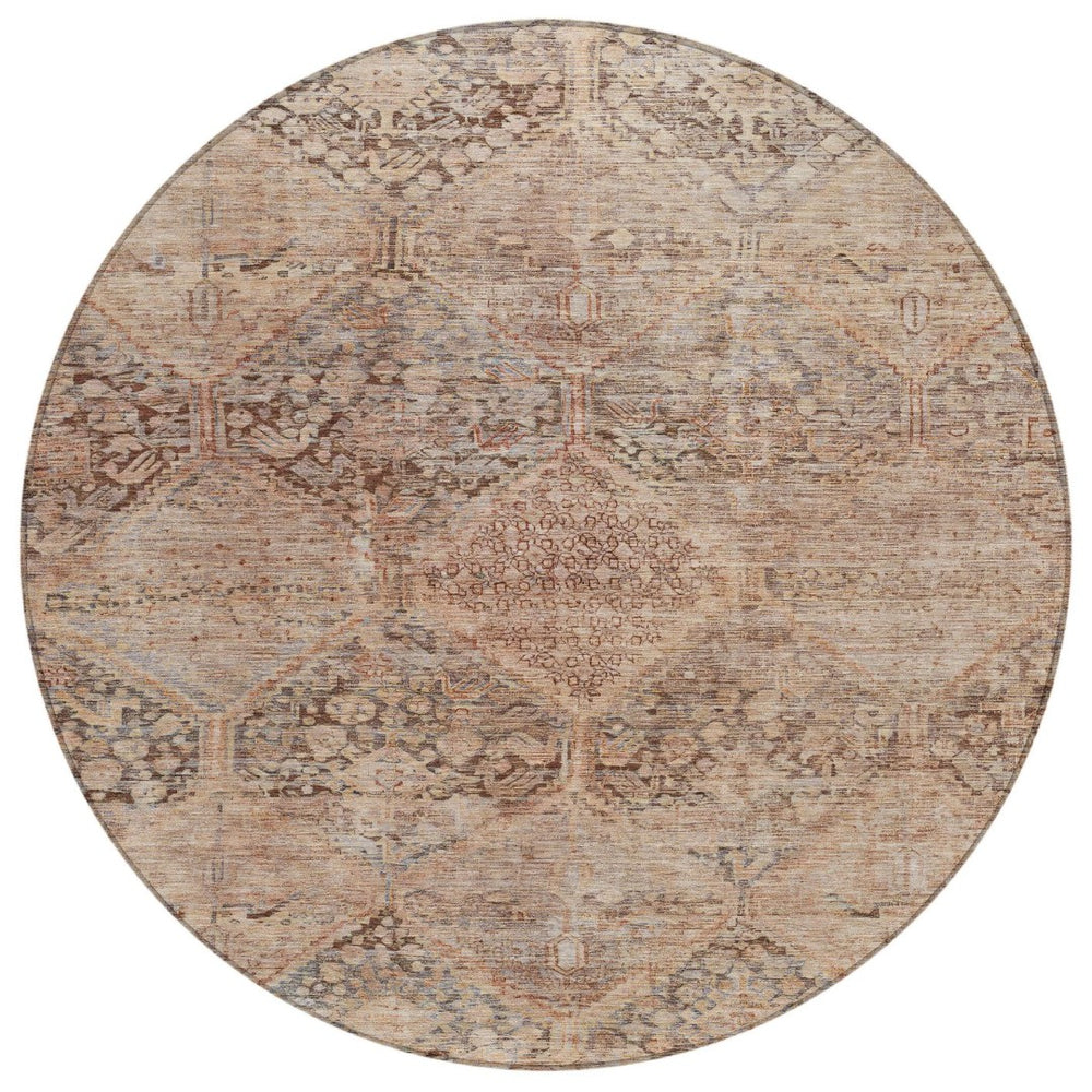 HomeRoots 8' Copper and Gray Geometric Washable Round Rug – Durable Indoor/Outdoor Home Décor for Any Space 619621