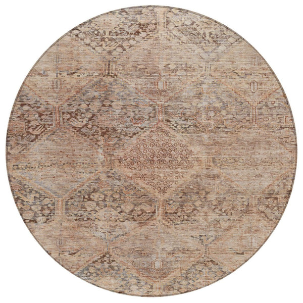 HomeRoots 8' Copper and Gray Geometric Washable Round Rug – Durable Indoor/Outdoor Home Décor for Any Space 619621