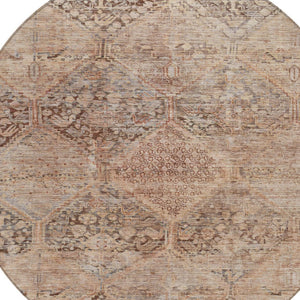 HomeRoots 8' Copper and Gray Geometric Washable Round Rug – Durable Indoor/Outdoor Home Décor for Any Space 619621