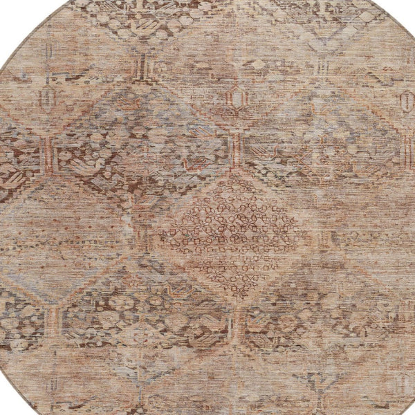 HomeRoots 8' Copper and Gray Geometric Washable Round Rug – Durable Indoor/Outdoor Home Décor for Any Space 619621