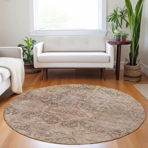 HomeRoots 8' Copper and Gray Geometric Washable Round Rug – Durable Indoor/Outdoor Home Décor for Any Space 619621
