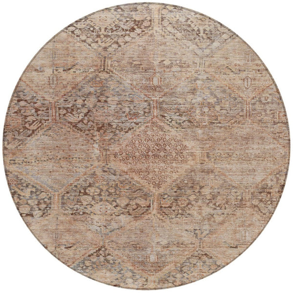 HomeRoots 8' Copper and Gray Geometric Washable Round Rug – Durable Indoor/Outdoor Home Décor for Any Space 619621