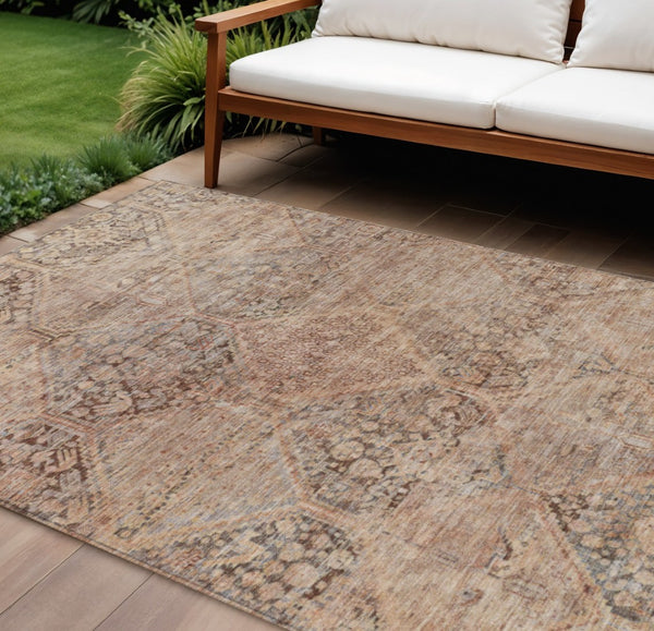 HomeRoots 8' Copper & Gray Geometric Area Rug - Durable, Washable Design for Indoor & Outdoor Spaces, 8x10 ft 619622