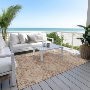HomeRoots 8' Copper & Gray Geometric Area Rug - Durable, Washable Design for Indoor & Outdoor Spaces, 8x10 ft 619622