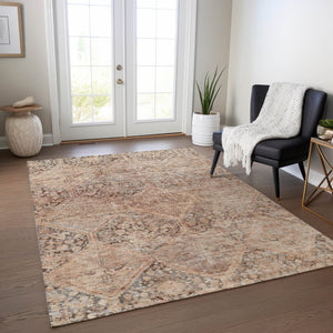 HomeRoots 8' Copper & Gray Geometric Area Rug - Durable, Washable Design for Indoor & Outdoor Spaces, 8x10 ft 619622
