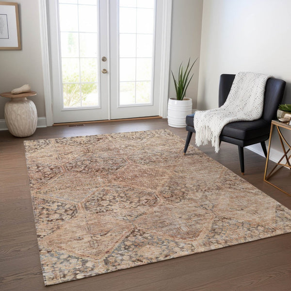HomeRoots 8' Copper & Gray Geometric Area Rug - Durable, Washable Design for Indoor & Outdoor Spaces, 8x10 ft 619622