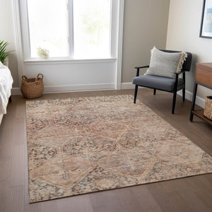 HomeRoots 8' Copper & Gray Geometric Area Rug - Durable, Washable Design for Indoor & Outdoor Spaces, 8x10 ft 619622
