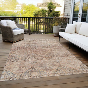 HomeRoots 8' Copper & Gray Geometric Area Rug - Durable, Washable Design for Indoor & Outdoor Spaces, 8x10 ft 619622