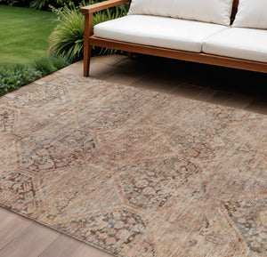 HomeRoots 9' Copper and Gray Geometric Area Rug - Washable, Durable, Indoor/Outdoor Perfect for High-Traffic Areas 619623