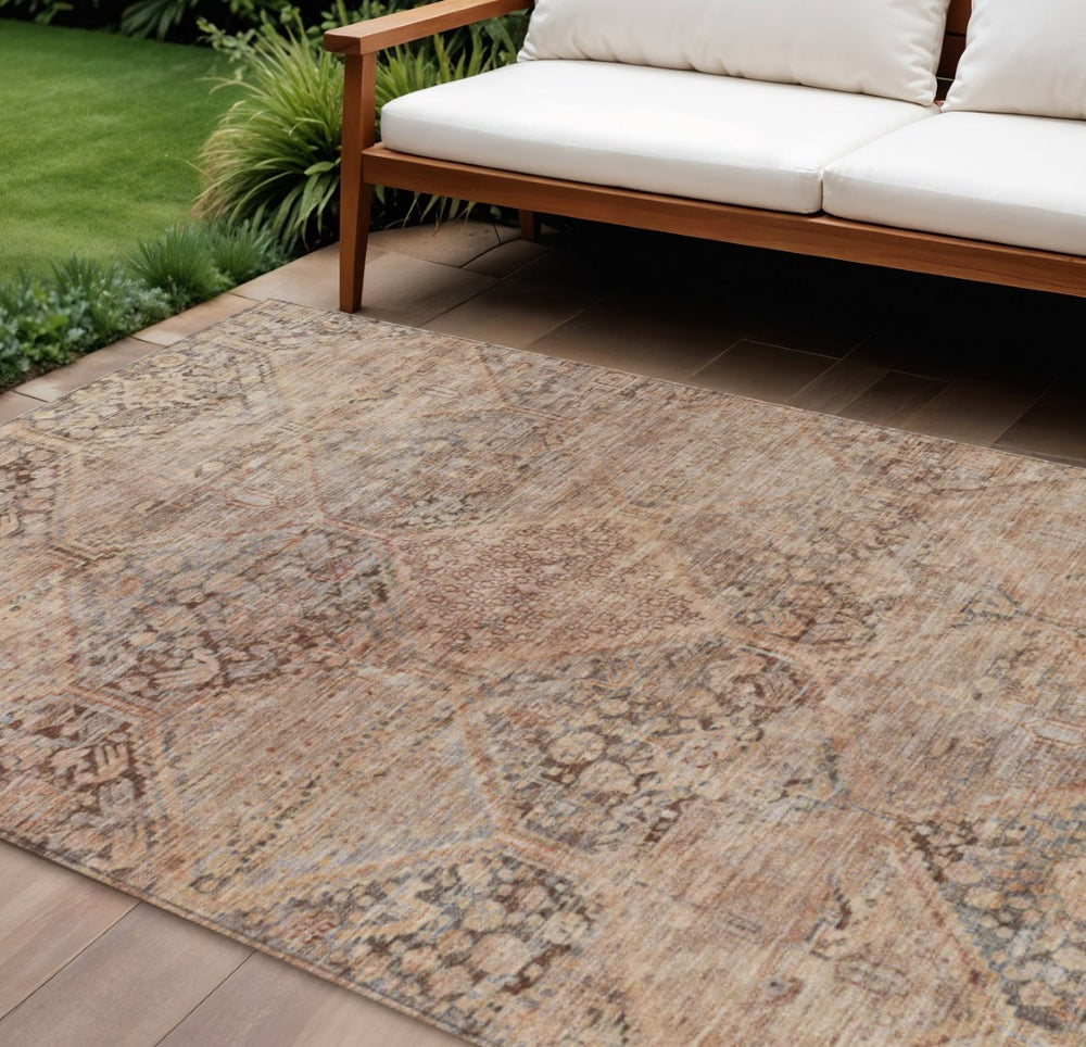 HomeRoots 10' Copper and Gray Geometric Washable Area Rug – Indoor/Outdoor Durable Design for High-Traffic Spaces 619624