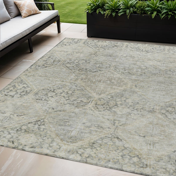 HomeRoots 5' X 8' Stylish Pewter and Silver Geometric Area Rug - Durable, Washable for Indoor & Outdoor Use 619632