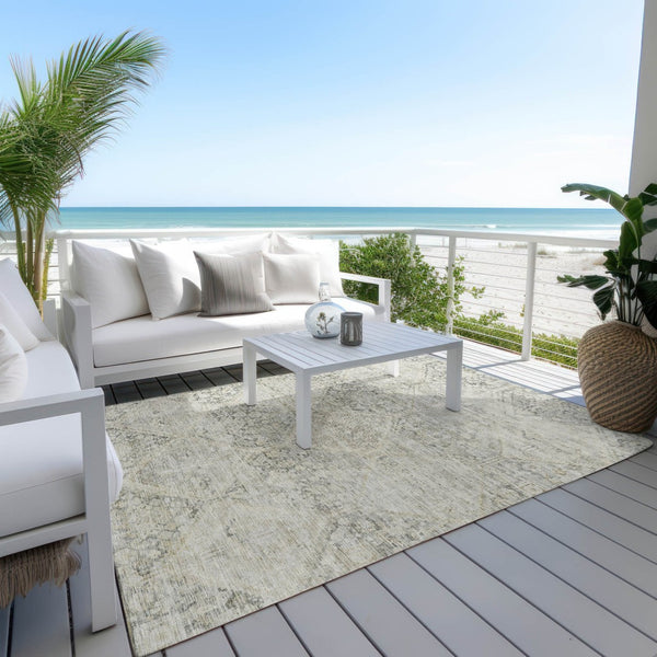 HomeRoots 5' X 8' Stylish Pewter and Silver Geometric Area Rug - Durable, Washable for Indoor & Outdoor Use 619632