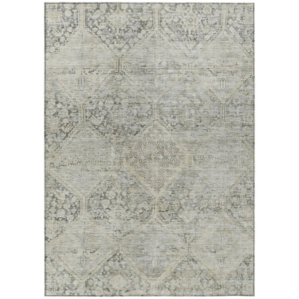 HomeRoots 5' X 8' Stylish Pewter and Silver Geometric Area Rug - Durable, Washable for Indoor & Outdoor Use 619632