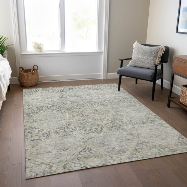 HomeRoots 5' X 8' Stylish Pewter and Silver Geometric Area Rug - Durable, Washable for Indoor & Outdoor Use 619632