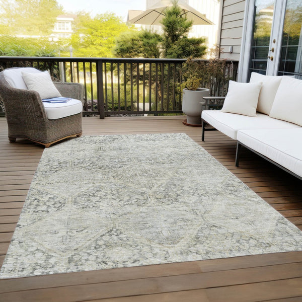 HomeRoots 5' X 8' Stylish Pewter and Silver Geometric Area Rug - Durable, Washable for Indoor & Outdoor Use 619632