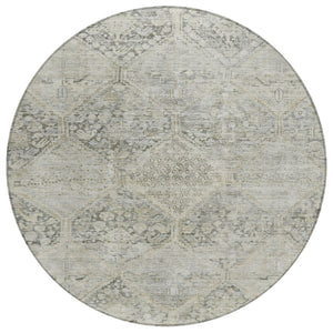 HomeRoots 8' Contemporary Pewter & Silver Geometric Round Rug - Washable, Durable for Indoor/Outdoor Spaces 619633