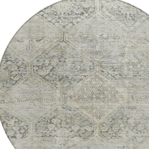 HomeRoots 8' Contemporary Pewter & Silver Geometric Round Rug - Washable, Durable for Indoor/Outdoor Spaces 619633