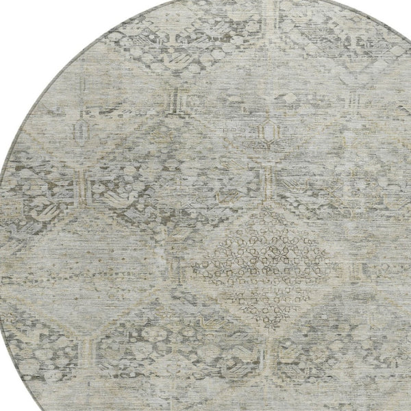 HomeRoots 8' Contemporary Pewter & Silver Geometric Round Rug - Washable, Durable for Indoor/Outdoor Spaces 619633