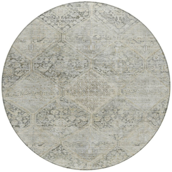 HomeRoots 8' Contemporary Pewter & Silver Geometric Round Rug - Washable, Durable for Indoor/Outdoor Spaces 619633