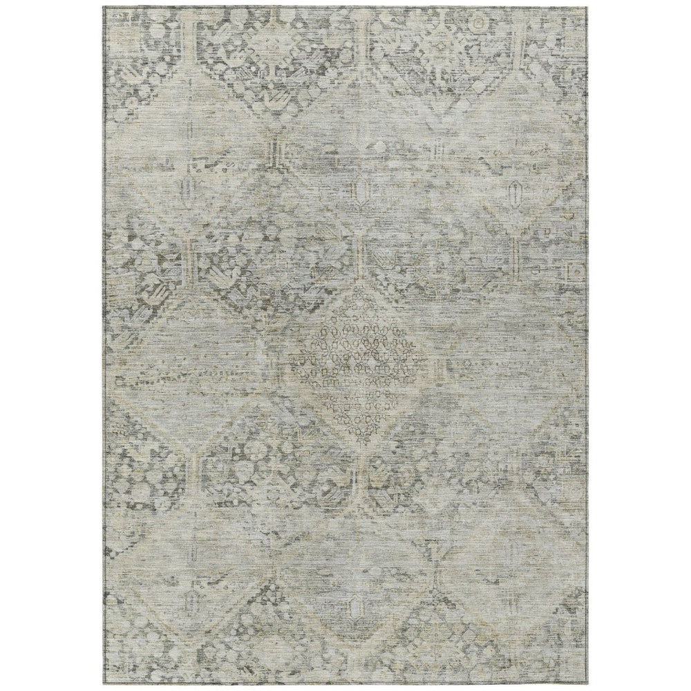 HomeRoots 8' X 10' Stylish Pewter & Silver Geometric Area Rug – Washable, Durable, Perfect for Indoors & Outdoors! 619634