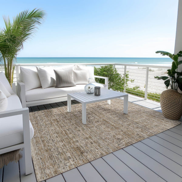 HomeRoots 5' X 8' Brown and Beige Striped Area Rug – Durable, Washable, Perfect for Indoor & Outdoor Spaces! 619638