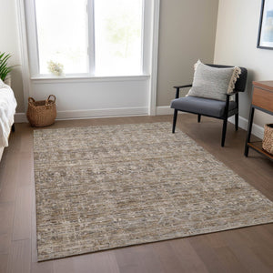 HomeRoots 5' X 8' Brown and Beige Striped Area Rug – Durable, Washable, Perfect for Indoor & Outdoor Spaces! 619638
