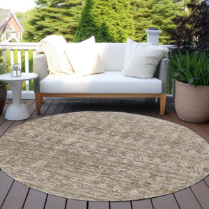 HomeRoots 8' Round Brown and Beige Striped Indoor-Outdoor Area Rug - Durable, Washable, Stylish, Versatile! 619639