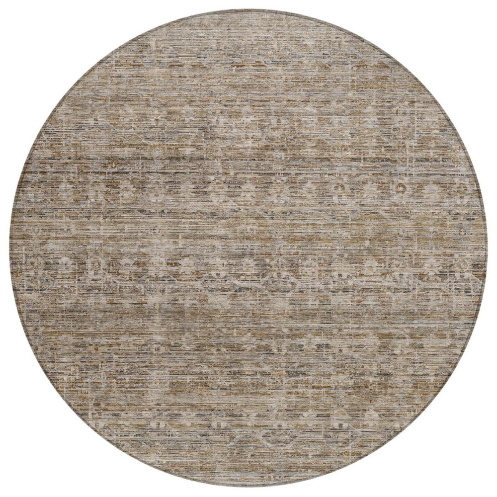 HomeRoots 8' Round Brown and Beige Striped Indoor-Outdoor Area Rug - Durable, Washable, Stylish, Versatile! 619639
