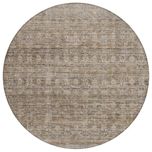 HomeRoots 8' Round Brown and Beige Striped Indoor-Outdoor Area Rug - Durable, Washable, Stylish, Versatile! 619639