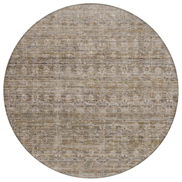 HomeRoots 8' Round Brown and Beige Striped Indoor-Outdoor Area Rug - Durable, Washable, Stylish, Versatile! 619639