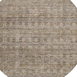 HomeRoots 8' Round Brown and Beige Striped Indoor-Outdoor Area Rug - Durable, Washable, Stylish, Versatile! 619639
